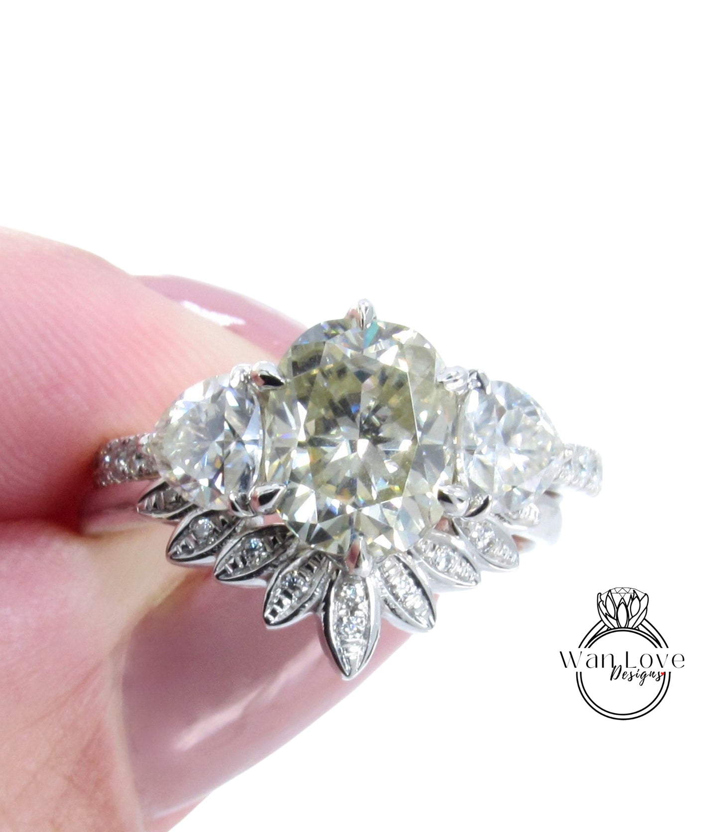 Yellow White Moissanite engagement ring set Cushion moissanite white gold ring curved matching band trillion moissanite ring bridal set