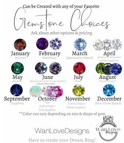 Add a Custom Secret Birthstone Special Gem or multiple gems to Personalize your Ring Diamond Sapphire Emerald Ruby~Ask for a Custom Listing Wan Love Designs