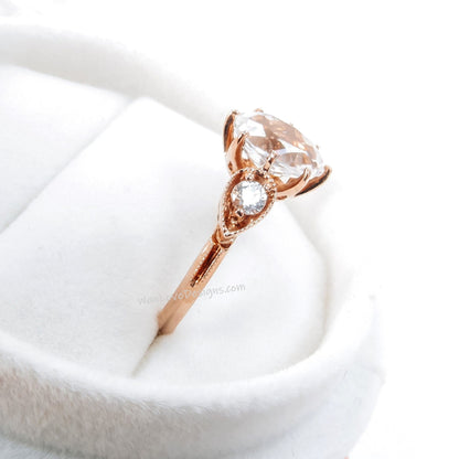 Alexandrite Diamond 3 Gem Oval Round Pear Bezel Milgrain 8 prong Engagement Ring,3ct,9x7mm,3mm,Custom,Wedding,14k 18k White Rose Yelow Gold Wan Love Designs