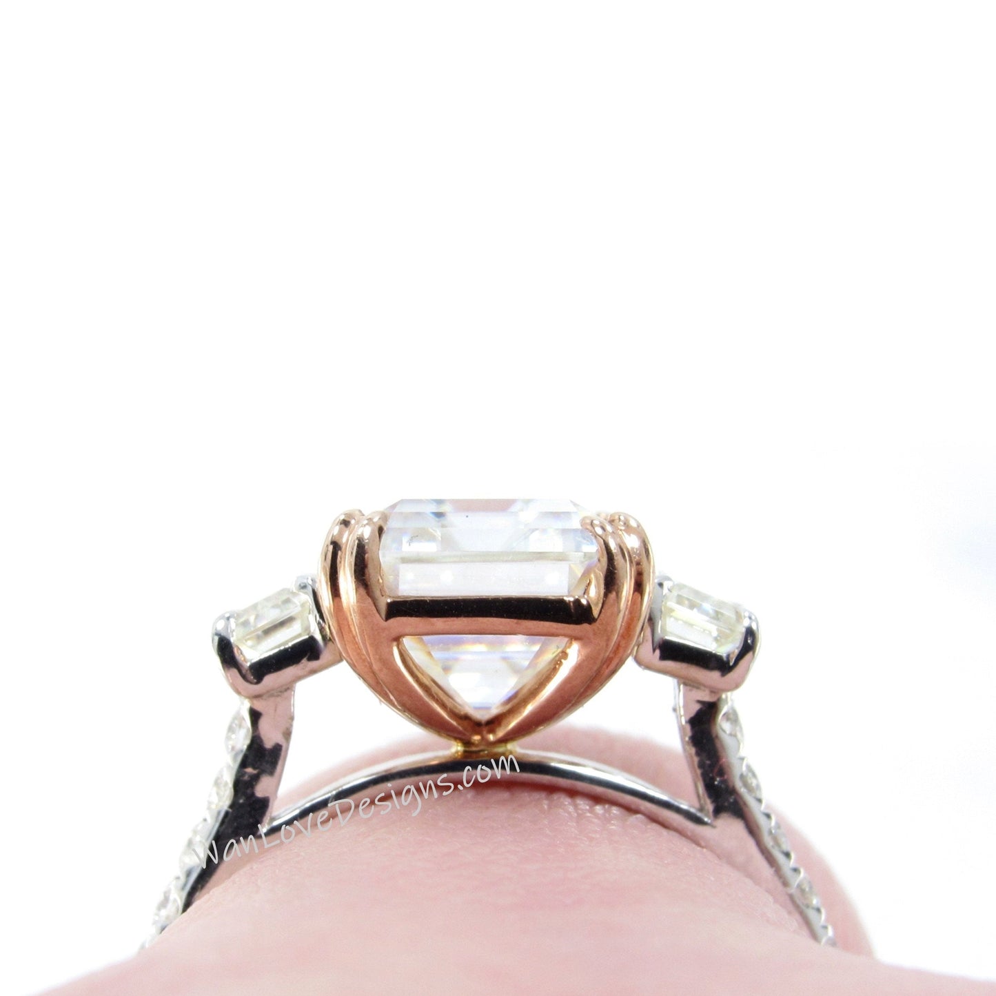 Alexandrite Diamond Emerald Baguette 3 gem stone Engagement Ring 4ct 10x8mm 14k White Yellow Rose Gold Platinum Custom Wedding Anniversary Wan Love Designs