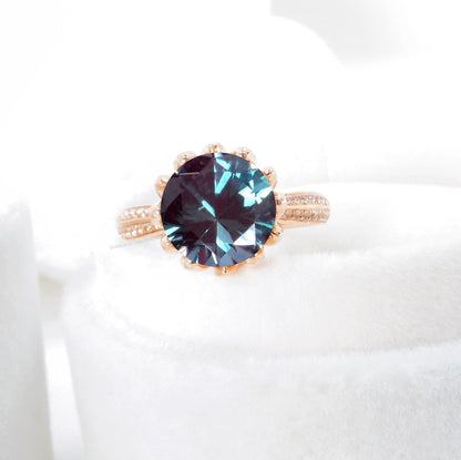 Alexandrite & Diamond Lotus Flower Engagement Ring, Round, Custom,14k 18k White Yellow Rose Gold,Platinum,Wedding,Anniversary Gift Wan Love Designs