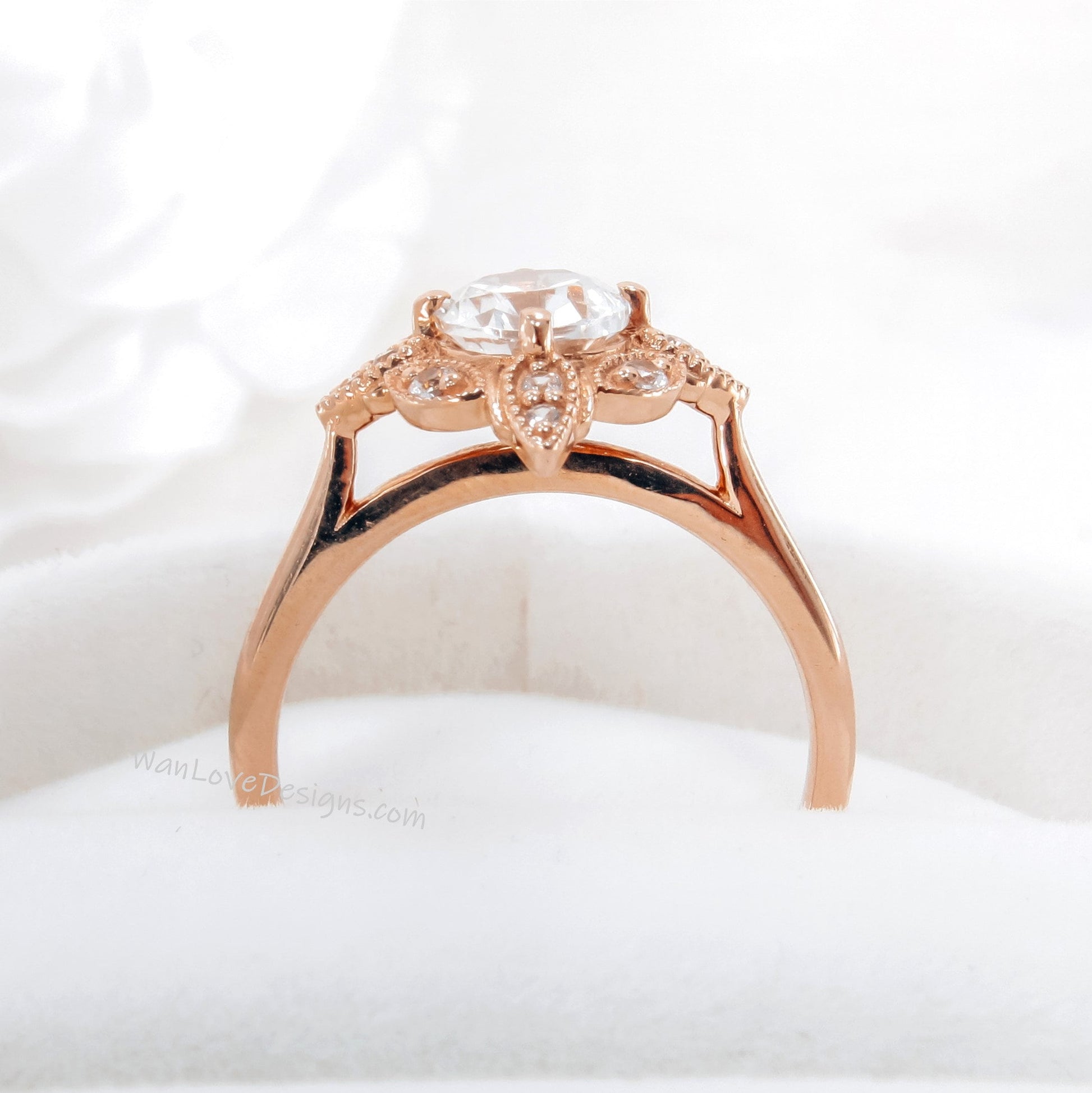 Alexandrite Diamond Oval Milgrain Halo Engagement Ring, plain shank, 14kt 18kt Gold, Platinum, Custom, Wedding, WanLoveDesigns Wan Love Designs