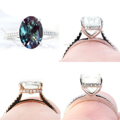 Alexandrite & Diamond Oval Side Halo Engagement Ring, Halfway Half Eternity Celebrity Ring, Custom-Wedding-14k gold-Platinum, WanLoveDesigns Wan Love Designs