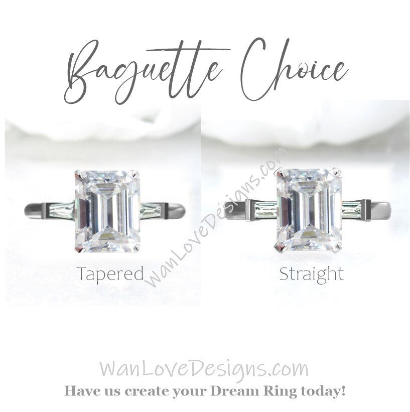 Alexandrite & Moissanite 3 Stone Emerald Baguette Engagement Ring Custom Anniversary Gift 14kt 18kt Gold Platinum Wan Love Designs