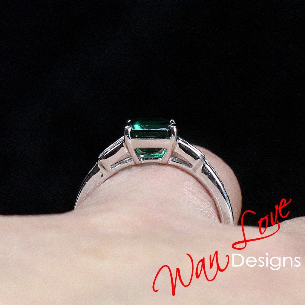 Alexandrite Moissanite Emerald Radiant Baguette Art Deco Engagement Ring 3ct 9x7mm Custom Wedding Anniversary Gift Wan Love Designs