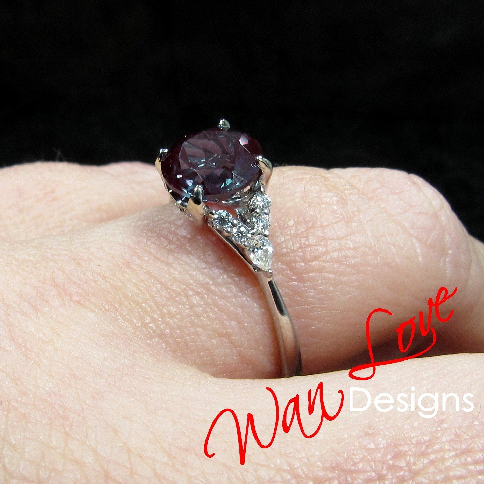 Alexandrite Moissanite Engagement Ring Round Claw prong Custom 18k 14k White Rose Gold Wedding Anniversary Gift Wan Love Designs