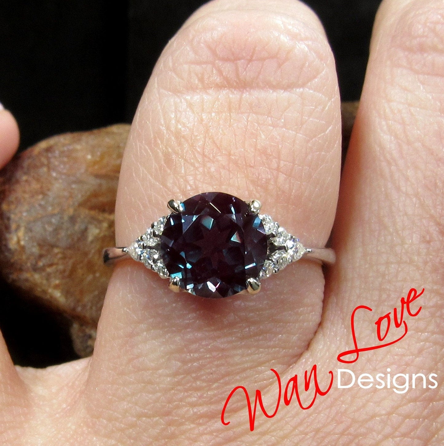 Alexandrite Moissanite Engagement Ring Round Claw prong Custom 18k 14k White Rose Gold Wedding Anniversary Gift Wan Love Designs