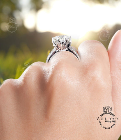 Alexandrite Sapphire engagement ring Lotus Flower Diamond rose gold ring unique diamond flower purple ring Anniversary promise bridal ring Wan Love Designs