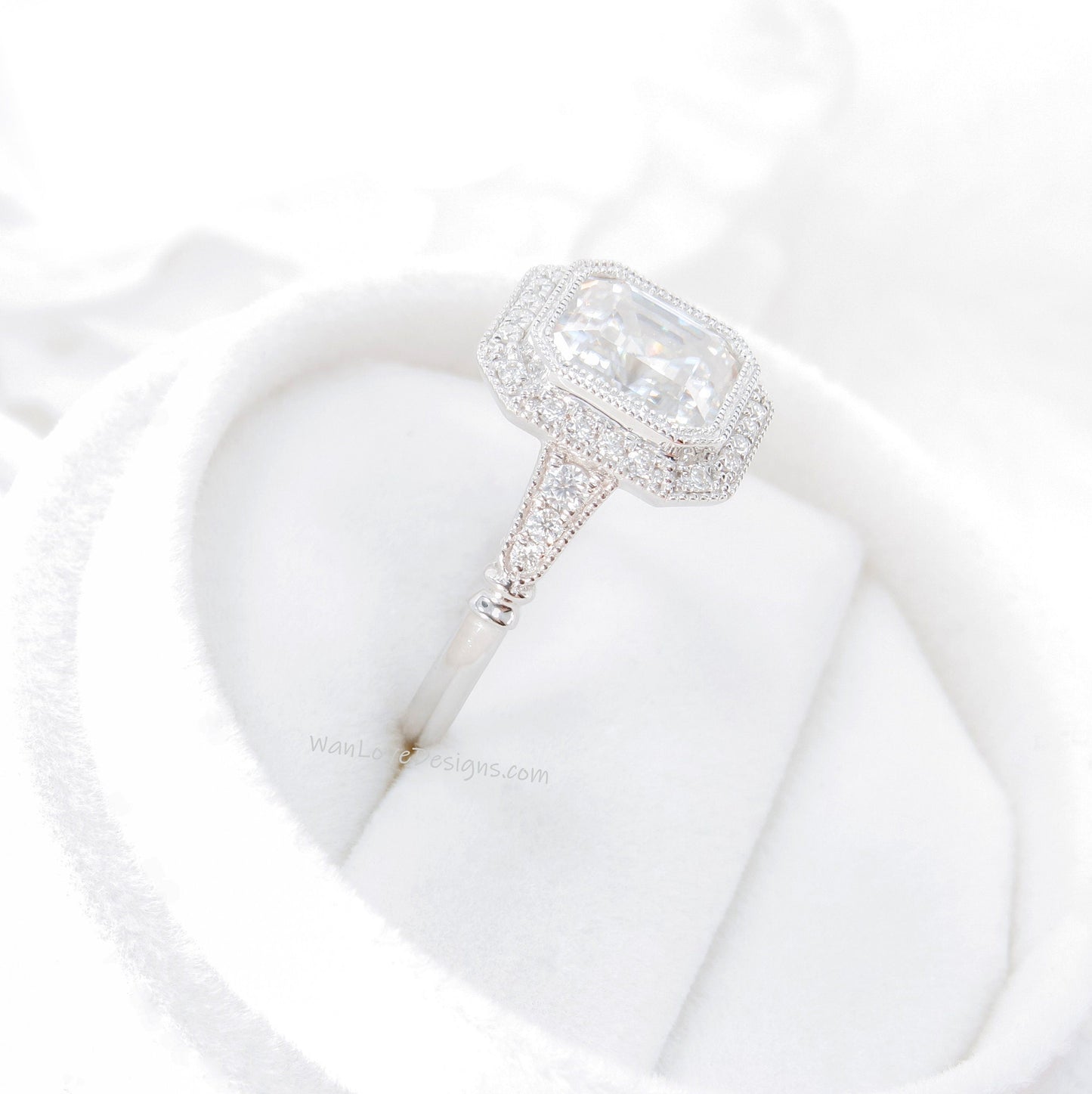 Alexandrite engagement ring gold vintage Art Deco Bezel Halo engagement ring women Antique diamond Wedding Milgrain Bridal Anniversary gift Wan Love Designs