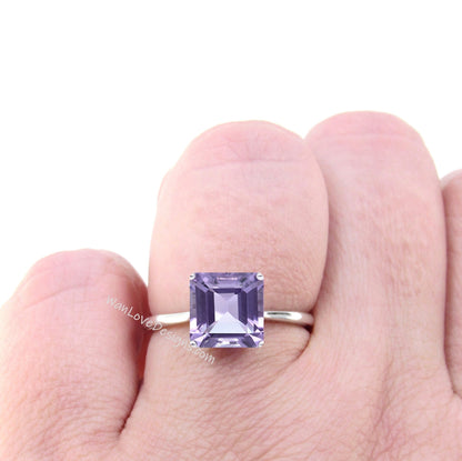 Amethyst 4 Double Prong Solitaire Princess Cathedral Engagement Ring 14k 18k White Yellow Rose Gold-Platinum-Custom,WanLoveDesigns Wan Love Designs