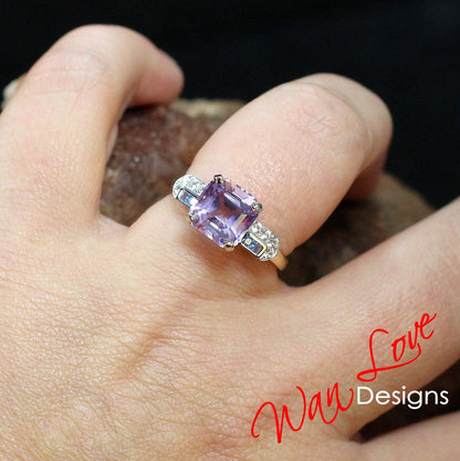 Amethyst White Sapphire Blue Spinel Engagement Ring, 3ct 8mm, Custom, Wedding, Anniversary, 10k 14k 18k White Yellow Rose Gold, Platinum Wan Love Designs