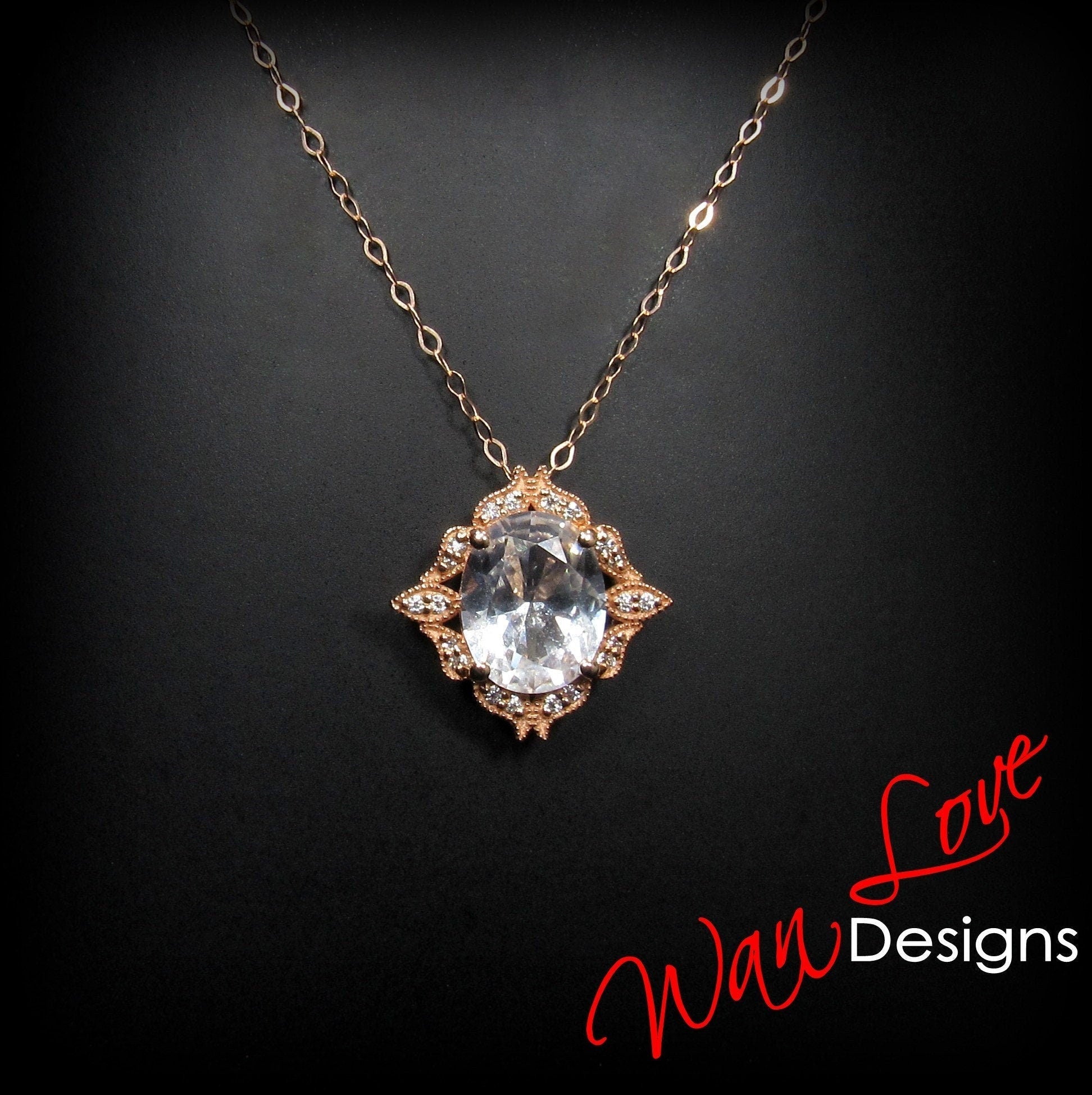 Antique 3.5CT Oval Cut Moissanite Pendant, Milgrain Halo Pendant, Charm Pendant, Wedding Pendant, Anniversary Gift,Unique Birthstone Pendant Wan Love Designs