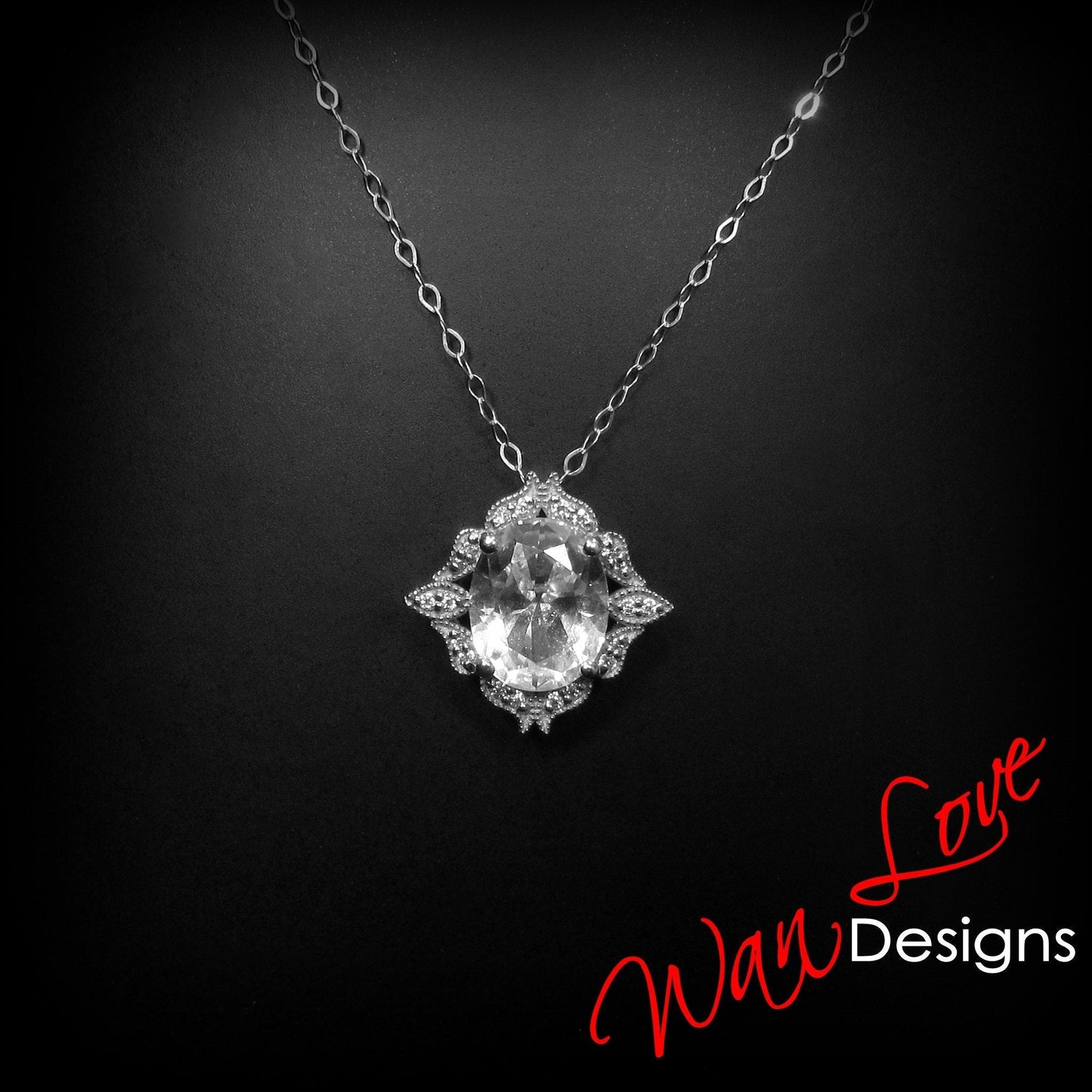 Antique 3.5CT Oval Cut Moissanite Pendant, Milgrain Halo Pendant, Charm Pendant, Wedding Pendant, Anniversary Gift,Unique Birthstone Pendant Wan Love Designs