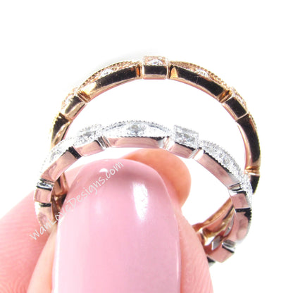 Antique Eternity Ring, Vintage Style Milgrain Engagement Band, Geometric Milgrain Wedding Ring, Handmade Jewelry, Propose Ring, Gift Ring Wan Love Designs