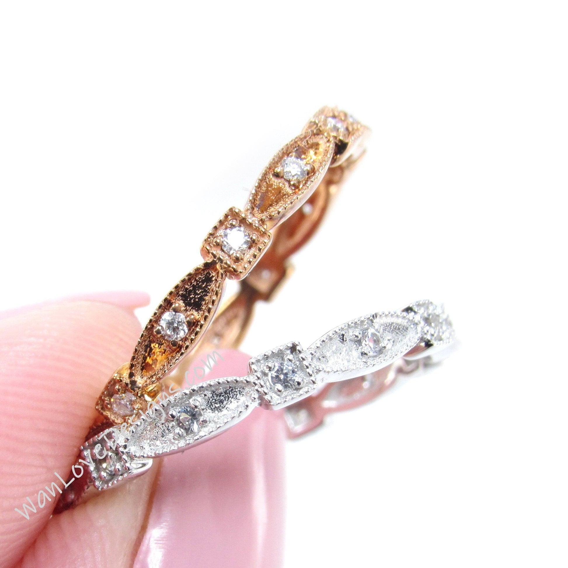 Antique Eternity Ring, Vintage Style Milgrain Engagement Band, Geometric Milgrain Wedding Ring, Handmade Jewelry, Propose Ring, Gift Ring Wan Love Designs