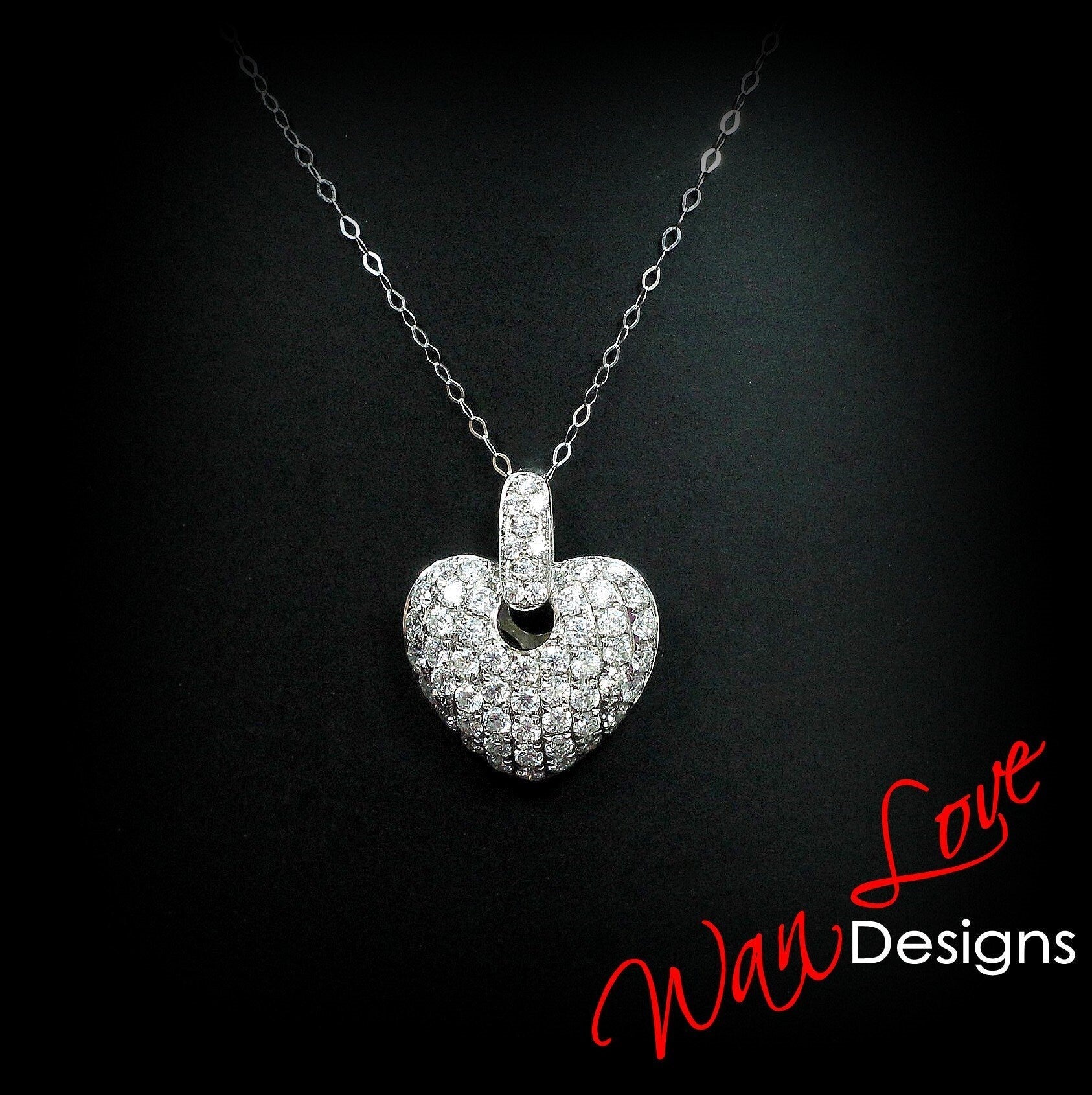 Antique Heart Moissanite Pendant, Wedding Pendant, Bridal Set, Pave Setting, Anniversary Gift, Wedding Jewelry, Special Gift For Her. Wan Love Designs