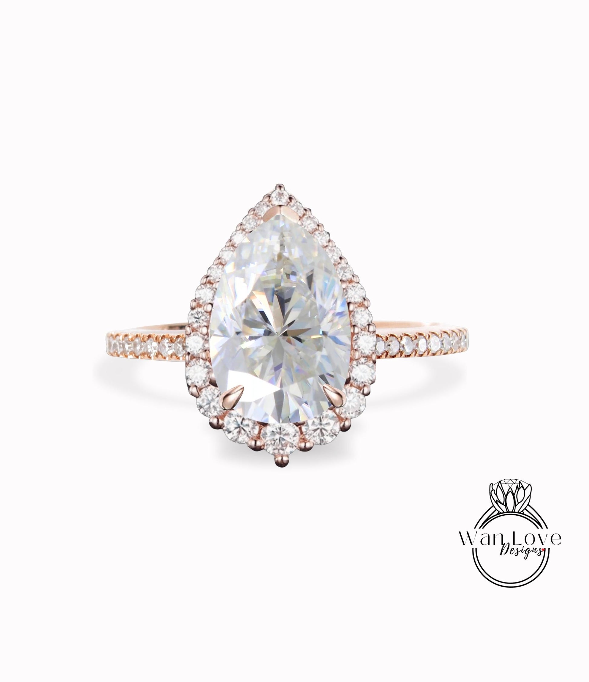 Antique Pear shaped Moissanite engagement ring vintage Art deco Unique ring white gold Diamond halo wedding promise ring Anniversary ring Wan Love Designs