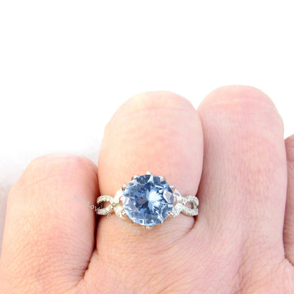 Aquamarine Blue Spinel & Diamond Lotus Flower Engagement Ring Marquise Round 14k 18k White Yellow Rose Gold-Platinum-Custom Wan Love Designs