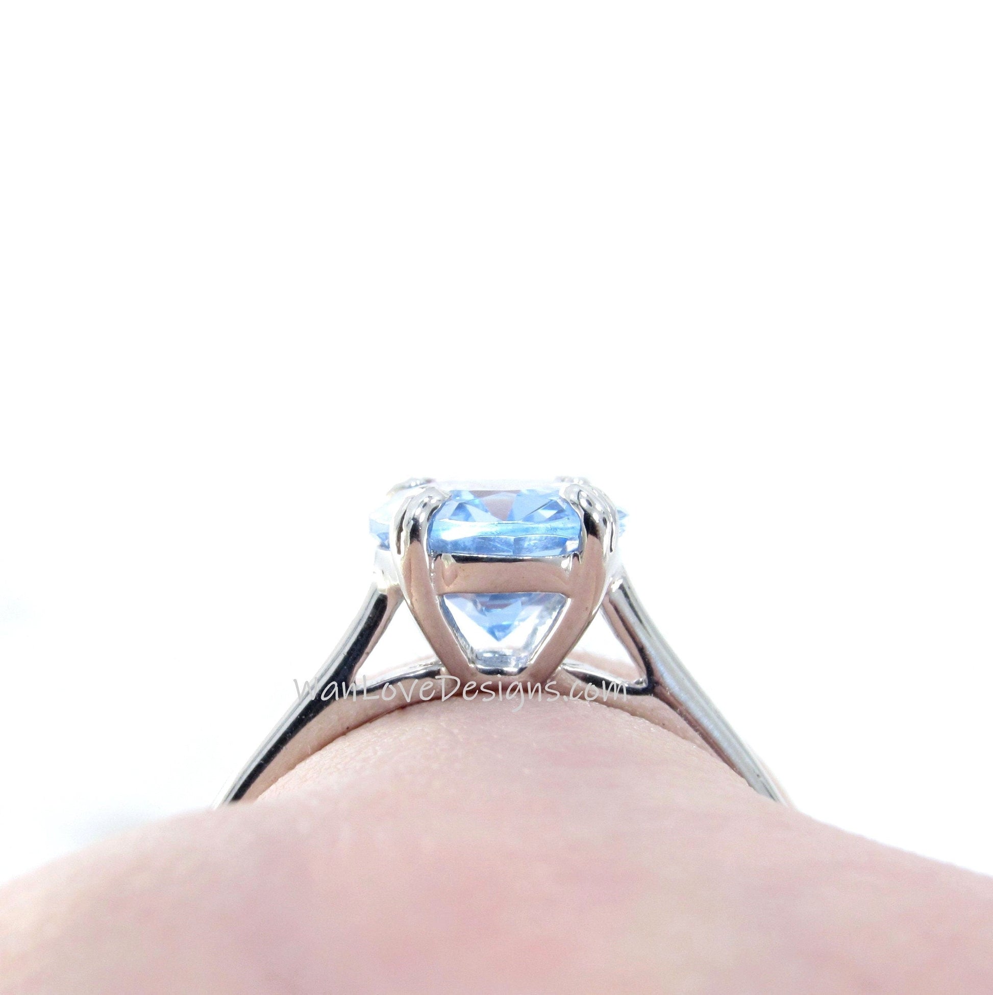 Aquamarine Spinel Solitaire Oval Engagement Ring, 14k 18k White Yellow Rose Gold-Platinum-Custom-Wedding-Anniversary-Cathedral Wan Love Designs