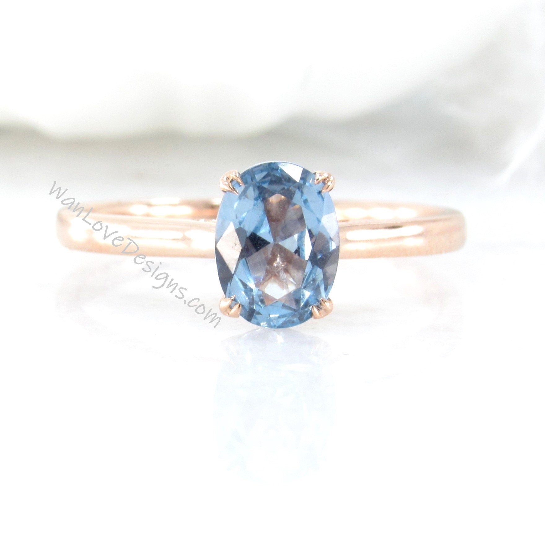 Aquamarine Spinel Solitaire Oval Engagement Ring, 14k 18k White Yellow Rose Gold-Platinum-Custom-Wedding-Anniversary-Cathedral Wan Love Designs