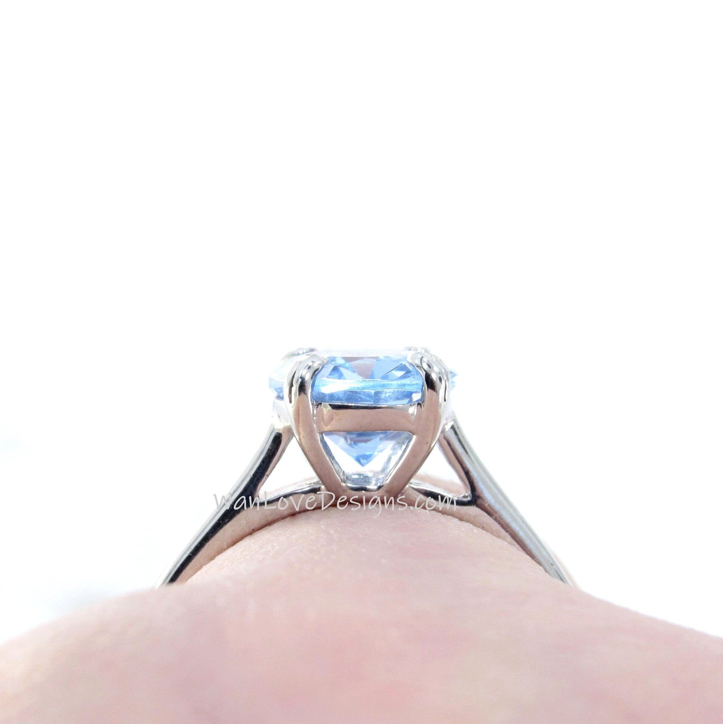 Aquamarine Spinel Solitaire Oval Engagement Ring 4ct 10x8mm 925 Silver w Rhodium-Custom-Wedding-Anniversary-Cathedral-Ready to Ship Wan Love Designs