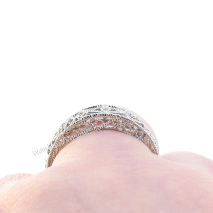 Art Deco Black Diamond Wedding Band/ Matching Band/ Half Eternity Stacking Ring/ Handmade Ring For Gift/ Vintage Wedding Band/ Gift Ring Wan Love Designs