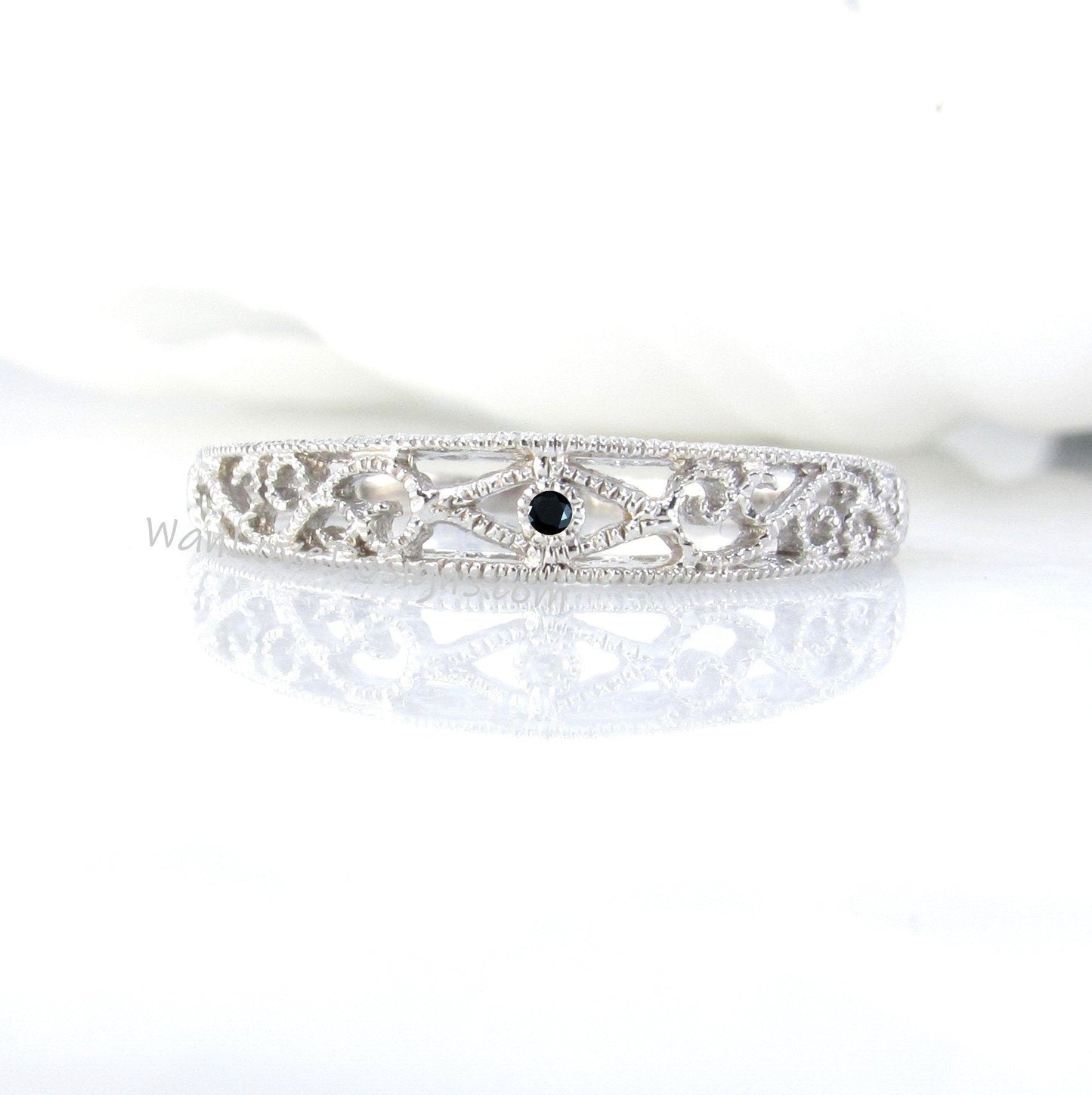 Art Deco Black Diamond Wedding Band/ Matching Band/ Half Eternity Stacking Ring/ Handmade Ring For Gift/ Vintage Wedding Band/ Gift Ring Wan Love Designs