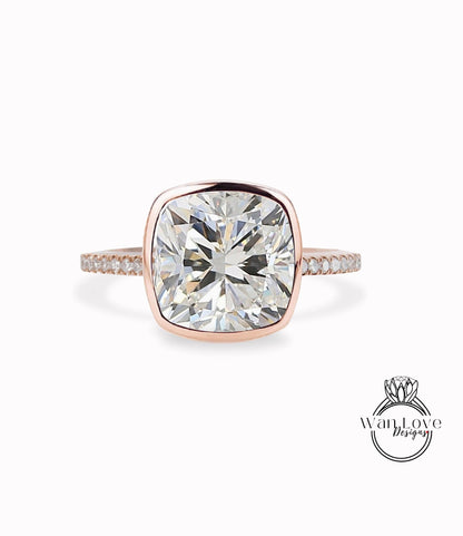 Art Deco Diamond Ring- 14K Rose Gold Diamond Ring- Cushion Cut Engagement Ring- Bezel Cushion cut Ring- April Birthstone Ring- Gift For Her Wan Love Designs