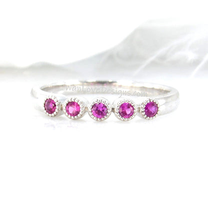 Art Deco Ruby Wedding Band, Matching Ring, Handmade Jewelry, Antique Milgrain Bezel Ring, Unique Ring, Women's ring, Gift For Her, Ready Wan Love Designs