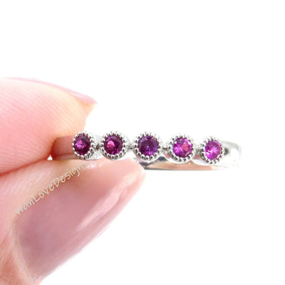 Art Deco Ruby Wedding Band, Matching Ring, Handmade Jewelry, Antique Milgrain Bezel Ring, Unique Ring, Women's ring, Gift For Her, Ready Wan Love Designs