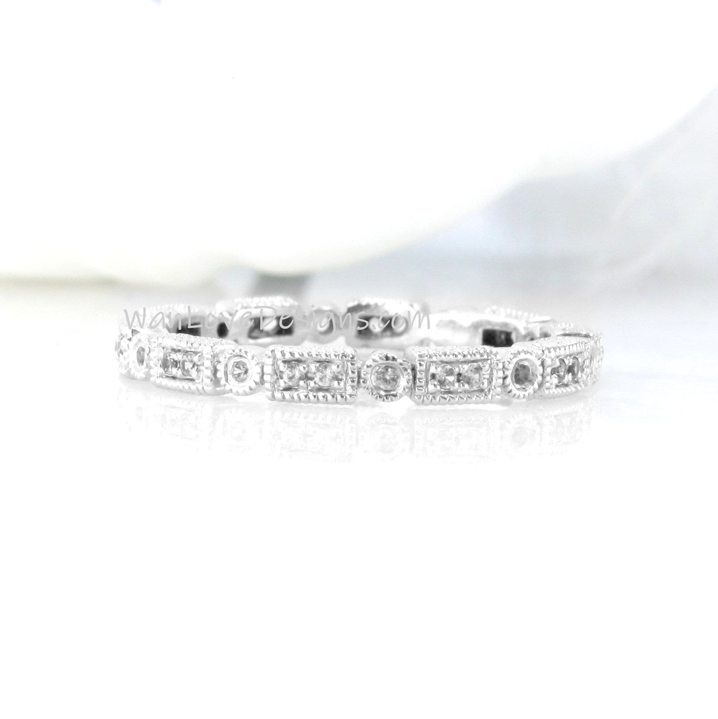 Art Deco Wedding Band/ Bridal Ring/ 14K Diamond Matching Ring/ Gemstone Gift Ring/ Full Eternity Dainty Ring/ Stacking Ring/ Birthstone Band Wan Love Designs