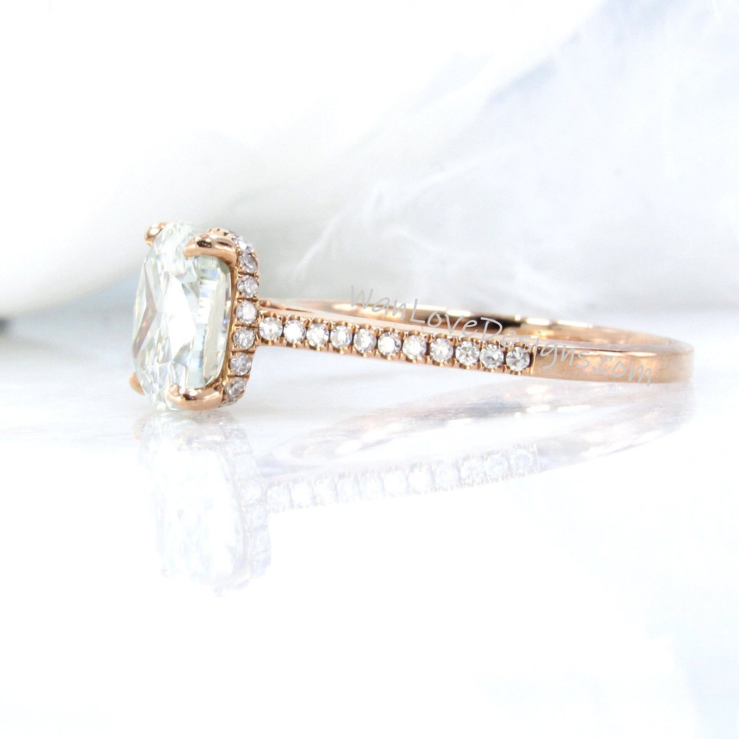 Art deco Cushion Cut Champagne Moissanite Engagement Ring rose gold Antique diamond side halo bridal ring Moissanite wedding Anniversary Wan Love Designs