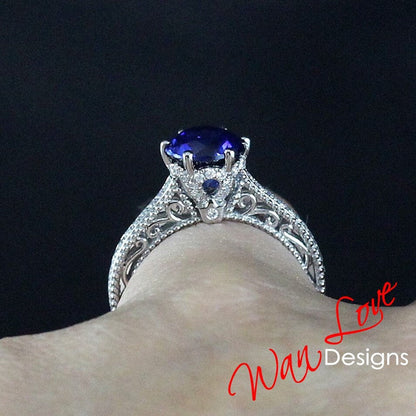 Art deco Salt & Pepper Diamond Engagement Ring Antique round shape gold band ring unique filigree vintage diamond Anniversary promise ring Wan Love Designs