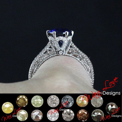 Art deco Salt & Pepper Diamond Engagement Ring Antique round shape gold band ring unique filigree vintage diamond Anniversary promise ring Wan Love Designs