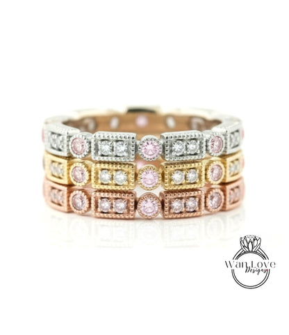 Art Deco Sapphire Diamond Wedding Band/ Matching Band/ Full Eternity Stacking Ring/ Handmade Ring For Her/ Vintage Wedding Band/ Gift Ring