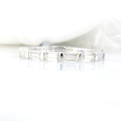 Baguette Almost Eternity Ring • Diamond 3/4 Eternity Ring • Minimalist Engagement Ring in Rose Gold • Moissanite Matching Wedding Band Wan Love Designs