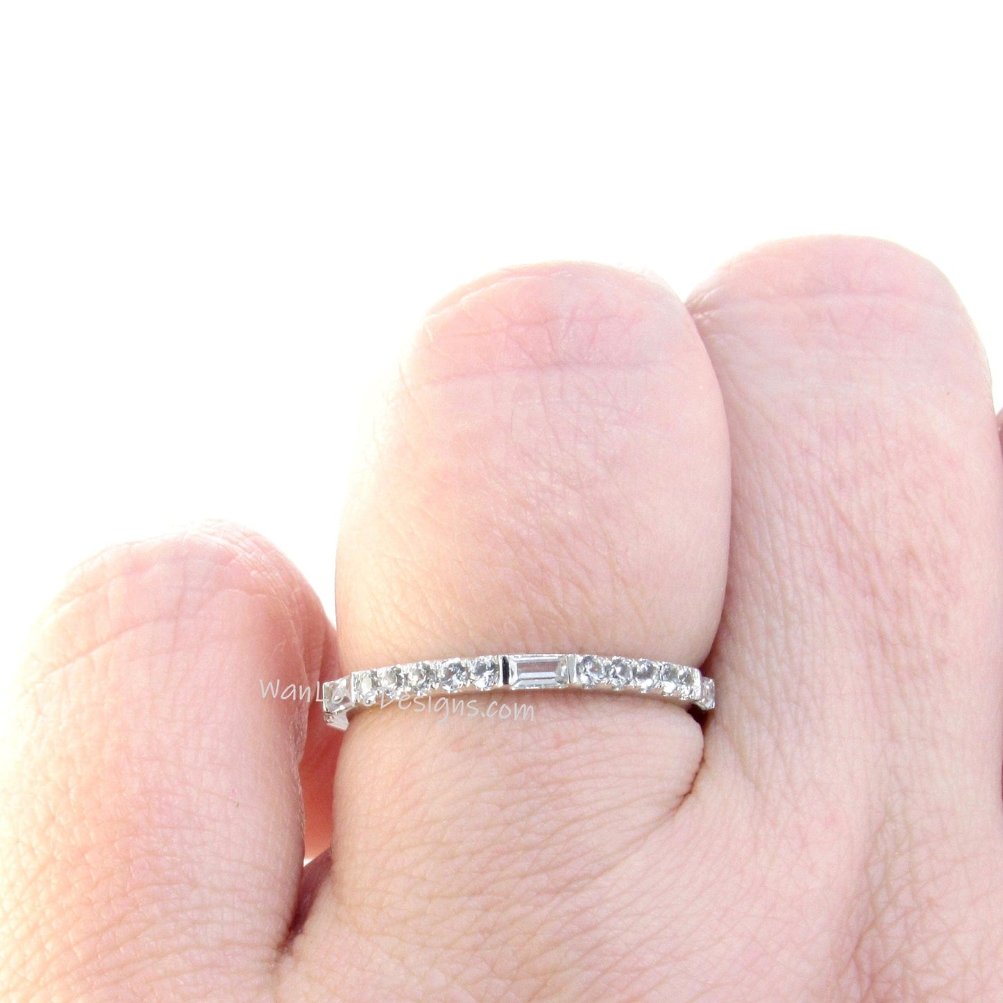 Baguette Bar Almost Eternity Ring • Diamond Round 3/4 Eternity Ring • Dash Dot Engagement Ring • Moissanite Anniversary Ring • Gift for her Wan Love Designs