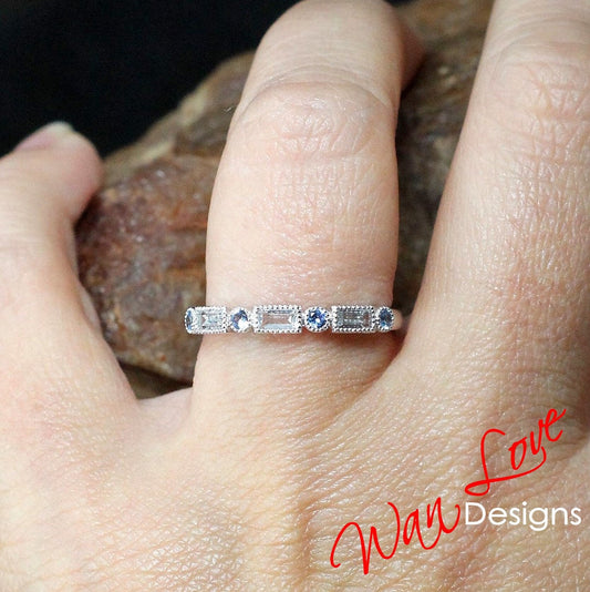 Baguette Bezel Aquamarine Blue Spinel Ring WITH or WITHOUT Milgrain • Vintage Diamond Bezel Ring • Anniversary Ring • Birthstone Party Gift Wan Love Designs