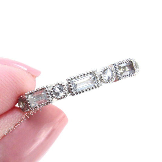 Baguette Bezel Moissanite Ring WITH or WITHOUT Milgrain • Vintage Diamond Bezel Ring • Engagement Ring • Anniversary Ring • Birthstone Gift Wan Love Designs