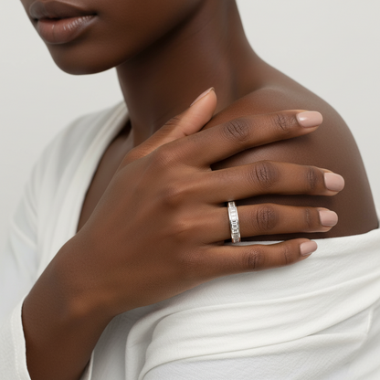 Set di canali Baguette con zaffiro bianco Fede nuziale Fede nuziale Fede nuziale personalizzata in oro bianco Anello di promessa Regalo di anniversario, Pronto per la spedizione