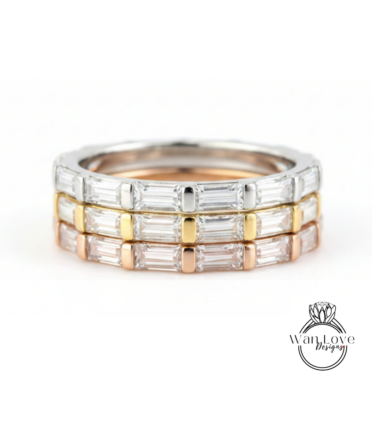 Baguette Almost Eternity Ring • Diamond 3/4 Eternity Ring • Minimalist Engagement Ring in Rose Gold • Moissanite Matching Wedding Band