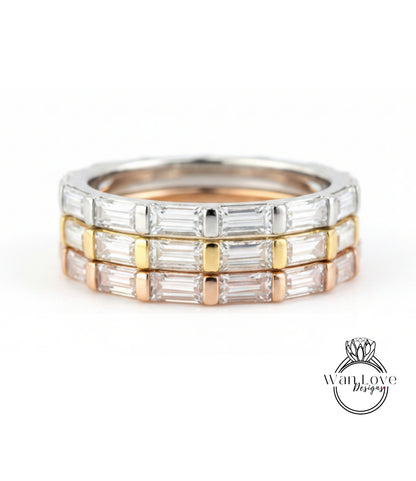 Baguette Almost Eternity Ring • Diamond 3/4 Eternity Ring • Minimalist Engagement Ring in Rose Gold • Moissanite Matching Wedding Band