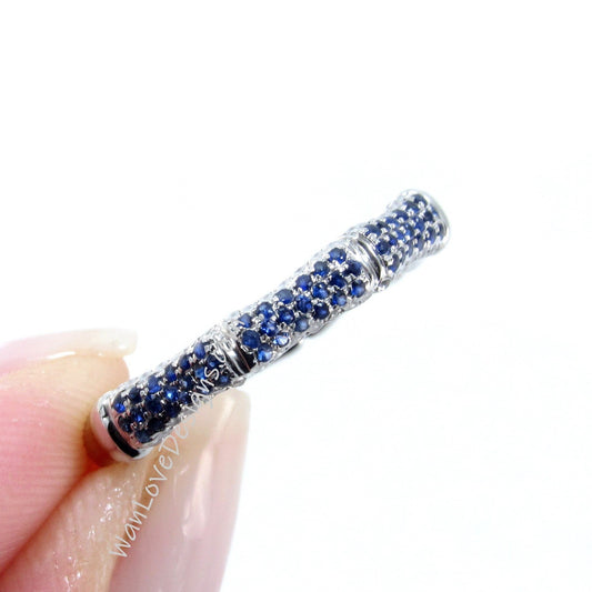 Bamboo Blue Sapphire Wedding Band Stacking Ring Custom Anniversary Ready to Ship Wan Love Designs