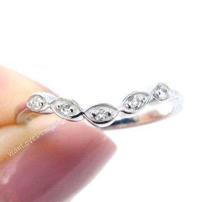 Beautiful curved leaf ring, milgrain or smooth vintage band, womans leaf moissanite ring, unique wedding ring, Birthstone Choice leaf ring Wan Love Designs