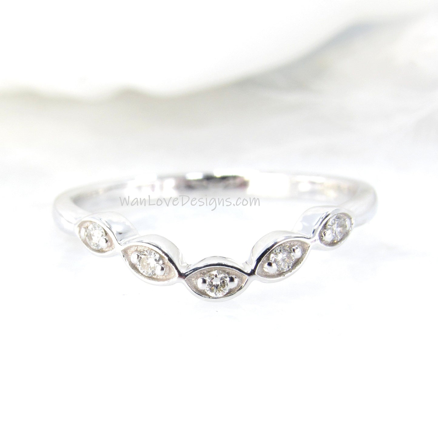 Beautiful curved leaf ring, milgrain or smooth vintage band, womans leaf moissanite ring, unique wedding ring, Birthstone Choice leaf ring Wan Love Designs