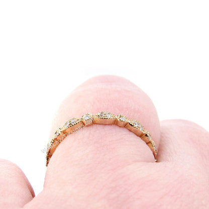 Birthstone Diamond Moissanite Sapphire Wedding Band Milgrain Full Eternity Leaf scallop Ring,Custom,14k 18k Gold,Platinum,Anniversary Wan Love Designs