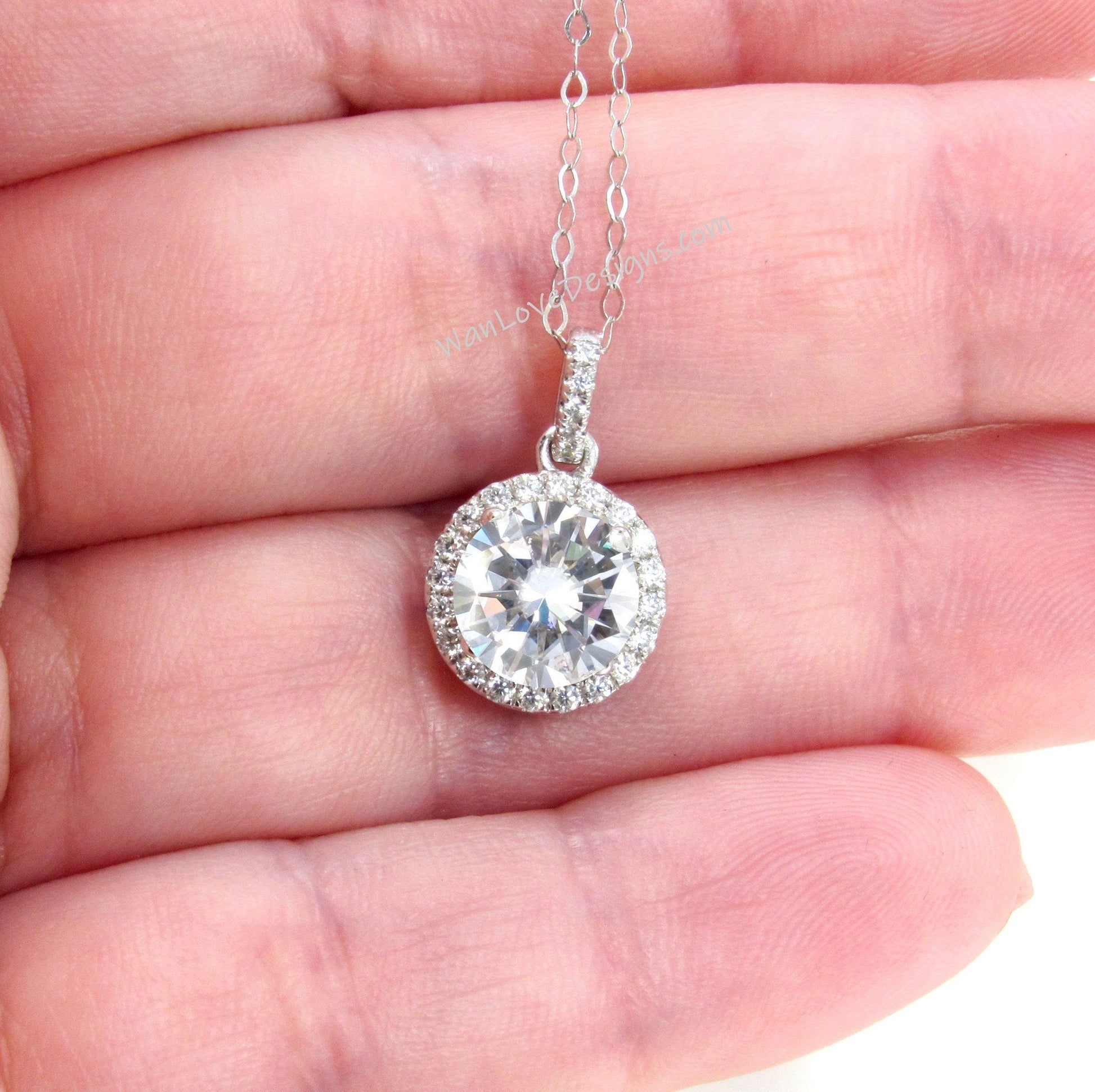 Birthstone Round Halo Necklace - 14k, 18k Yellow, Rose, White Gold or Platinum. Fully Customizable. Fine Jewelry Made to Order in GA Wan Love Designs