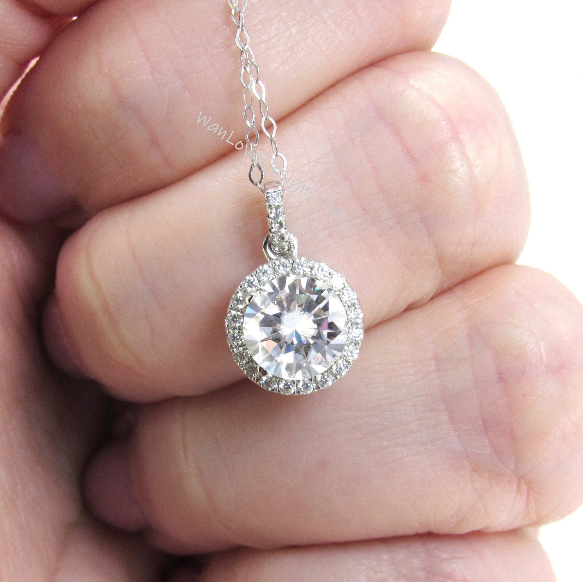 Birthstone Round Halo Necklace - 14k, 18k Yellow, Rose, White Gold or Platinum. Fully Customizable. Fine Jewelry Made to Order in GA Wan Love Designs