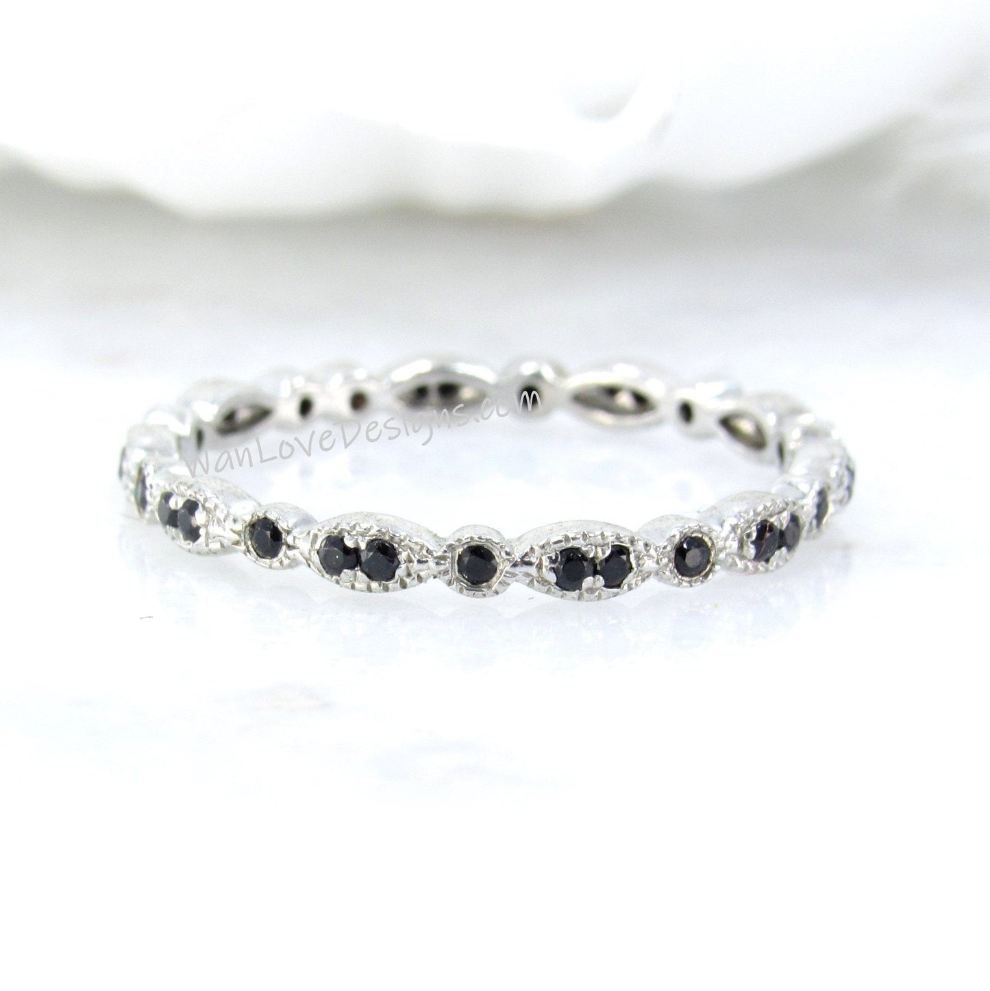 Black Diamond Art Deco Wedding Band, Diamond Anniversary Band, Art Deco Birthstone Ring, Art Deco Band, Stackable Wedding Ring, Bridal Ring Wan Love Designs