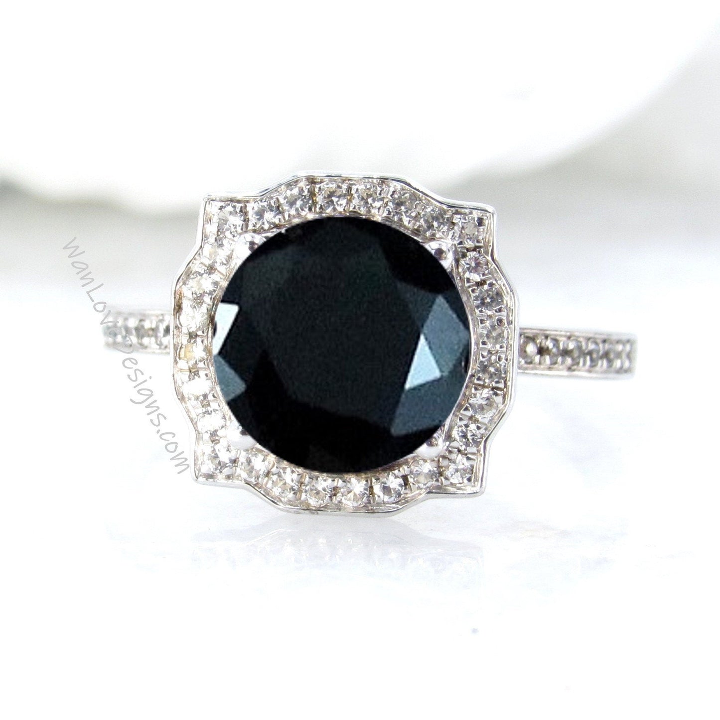 Black Spinel Diamond Antique Bezel Frame Engagement Ring Basket Vintage 14k 18k White Yellow Rose Gold-Platinum-Custom-Wedding Wan Love Designs